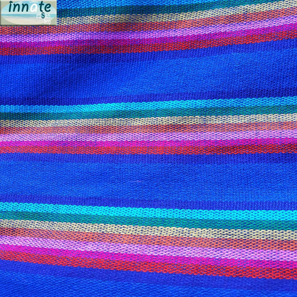 Mexican Cambaya fabric Blue with rainbow # B104 from InnateArtisanShop