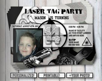 Laser Tag Birthday Invitation, Thank You Postcards, Set, Your Photo, Any Age, Thank You, Laser Tag, Birthday, Printable, Camouflage