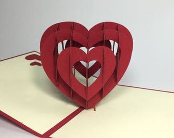 Pop Up Heart - 3D Handmade Valentine's Day Card - Pop Up Love Card - 3D Happy Wedding/Anniversary Card - Kirigami Proposal/Engagement Card