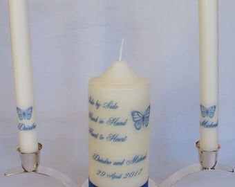2 Designs of Personalised Unity Candle Set, Wedding, Personalised Candles, Candle Ceremony, Civil Ceremony, Pillar and 2 tapers any colour