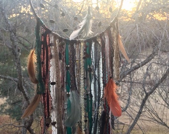 Handmade Dreamcatcher, dream catcher, boho, bohemian, nursery mobile, beads feathers ribbon lace, wedding decor, nature, wall hanging, large