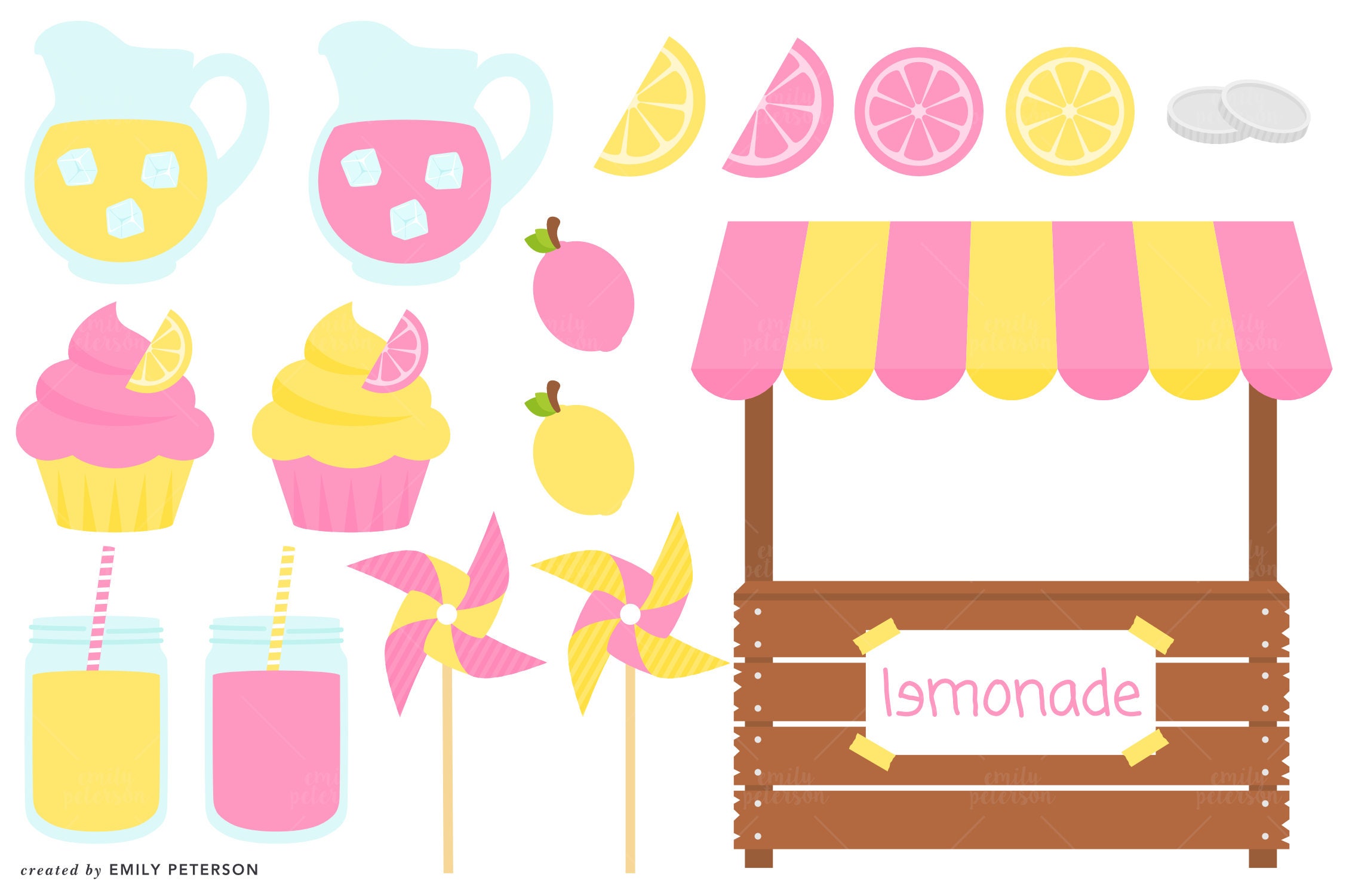 Lemonade Stand Pink Lemonade Pinwheel Cute Clipart Clip