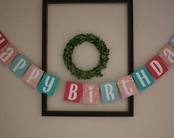 Happy Birthday Banner / Pink, Mint, White, Arrows, & Polkadots / Hanging Banner / Party Decor / Birthday Decorations / Girls Birthday
