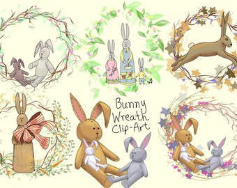 Primitive Rabbit Wreath Primitive clipart | Etsy