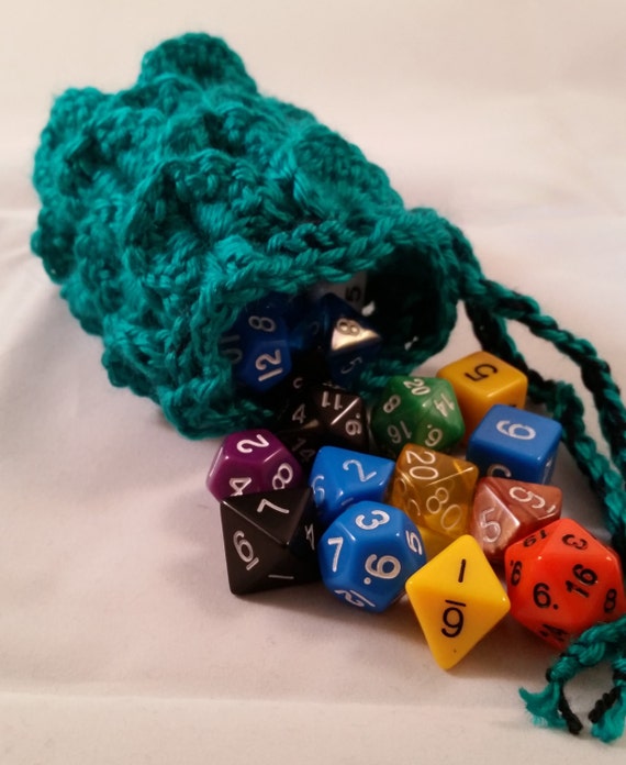 Teal dragon scale crochet dice bag