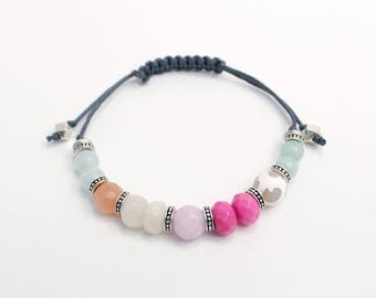 Bracelet ajustable avec billes en pierre d'Agate et pierre de Jade