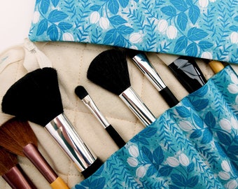 Makeup brush holder and bag set, brush organiser set, travel makeup bags, wife gift, gift for her, teal gift