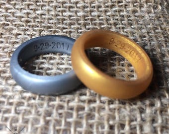 NEW! Personalized Gold & Silver Silicone Wedding Ring for Women! Customized Fitness Rubber Wedding Band!