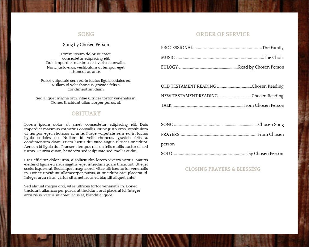 Sample Funeral Program Order Of Service Pdf Printable Funeral Service 