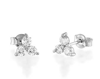 Diamond Clover Earrings, Diamond Earrings, Woman Stud Earrings, Three Diamonds Earrings With Screw Back, Diamond Stud Earrings, Real Diamond