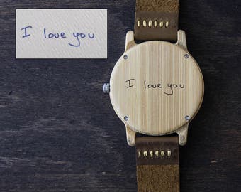 Actual Handwriting Wood Watch, Personalized Signature Wooden watch for Man, Custom Engrave, Wooden Wristwatch, Minimalist Watch Gift for Him