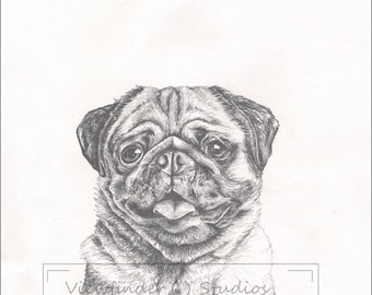 Pug drawing | Etsy