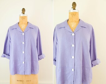Loose Fit Linen Blouse Notched Collar Button Closure main image 1