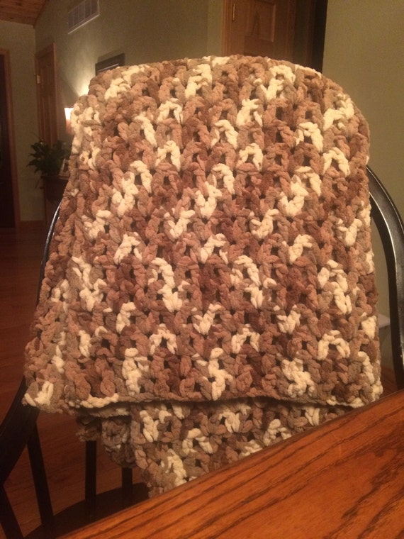 Items similar to Chunky Brown/Tan Crocheted Blanket on Etsy