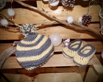 Set hat and Bootie baby boy 3 months