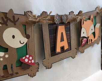 woodland critters animal baby shower banner, fox banner, deer banner, baby themed banner, woodland theme banner idea, woodland animal decor