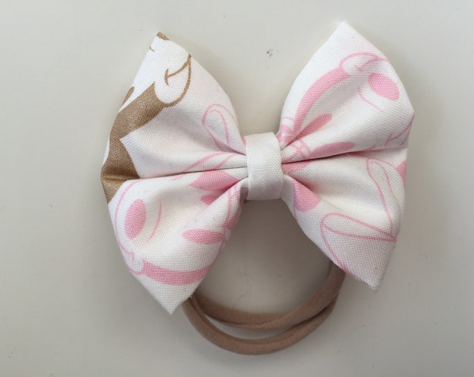 Minnie Mouse pink and gold fabric hair bow or bow tie