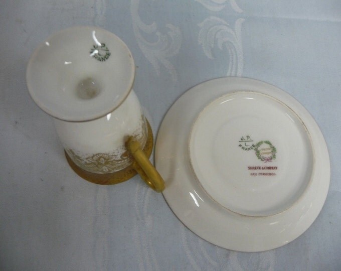Pouyat Matching Limoges Chocolate Pot and Demitasse Cups w Saucers