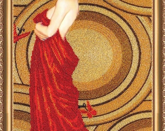 Bead embroidery kit, Medea (gold and red), woman portrait, needlepoint kit, DIY embroidery, 30x56 cm, DIY gift idea, beaded picture