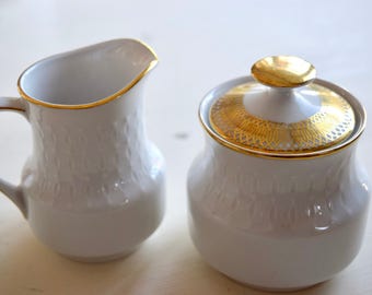 Vintage Porcelain Sugar Cream Set, Vintage German Porcelain, Mid Century Modern Set, Vintage Porcelain Cream Sugar, Mitterteich Bavaria Set