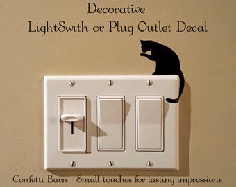 Light Switch or Plug Outlet Vinyl Wall Decal - Sitting Cat - Removable Vinyl #15