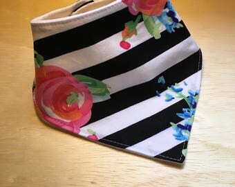 Bandana bib, drool bib, baby bib, black and white striped bib