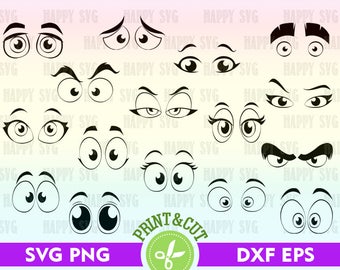Cartoon Eyes Digital, Eyes Decal, Eyes SVG, Eyes Clipart, Eyes Silhouette, SVG Cutting File Cartoon Eyes Eps Png Dxf Svg Bundle Svg Download
