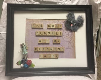 Dust Bunnies, Scrabble Wall Art, Scrabble Art