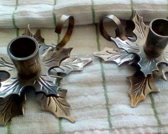 Brass Candlesticks with Holly Leaves (2)