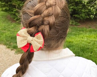 Coral Bow, Burlap Bow, Coral Hair Clip, Burlap Hair Bow, Western Hair Bow, Country Girl Bow, Cowgirl Bow, Country Western Bow, Horse Bow