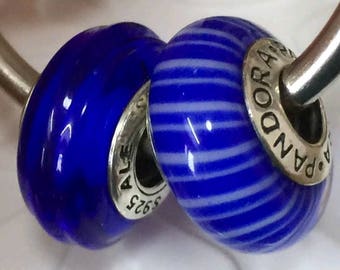Genuine Pandora 2X Blue Ribbon,Candy Stripe Set