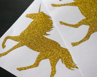15 gold glitter unicorn stickers, kids birthday party, envelope seals, unicorn decals, unicorn theme party, gold envelope seals