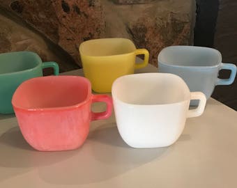 Vintage Glassbake Square Coffee Mugs