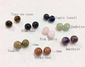 Semiprecious/Geme natural/8 kinds of natural stone optional_10mm beads_2mm hole/Amethyst_Unakite etc_pack of 2 beads