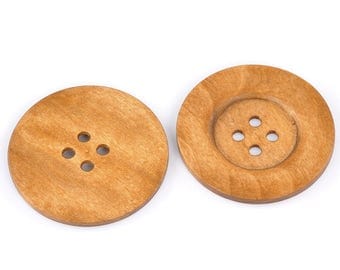 20 PCs Light Brown Big Wood Buttons 4 Hole for Sweater 6cm (2.36") Round Wood Sewing Scrapbooking Buttons