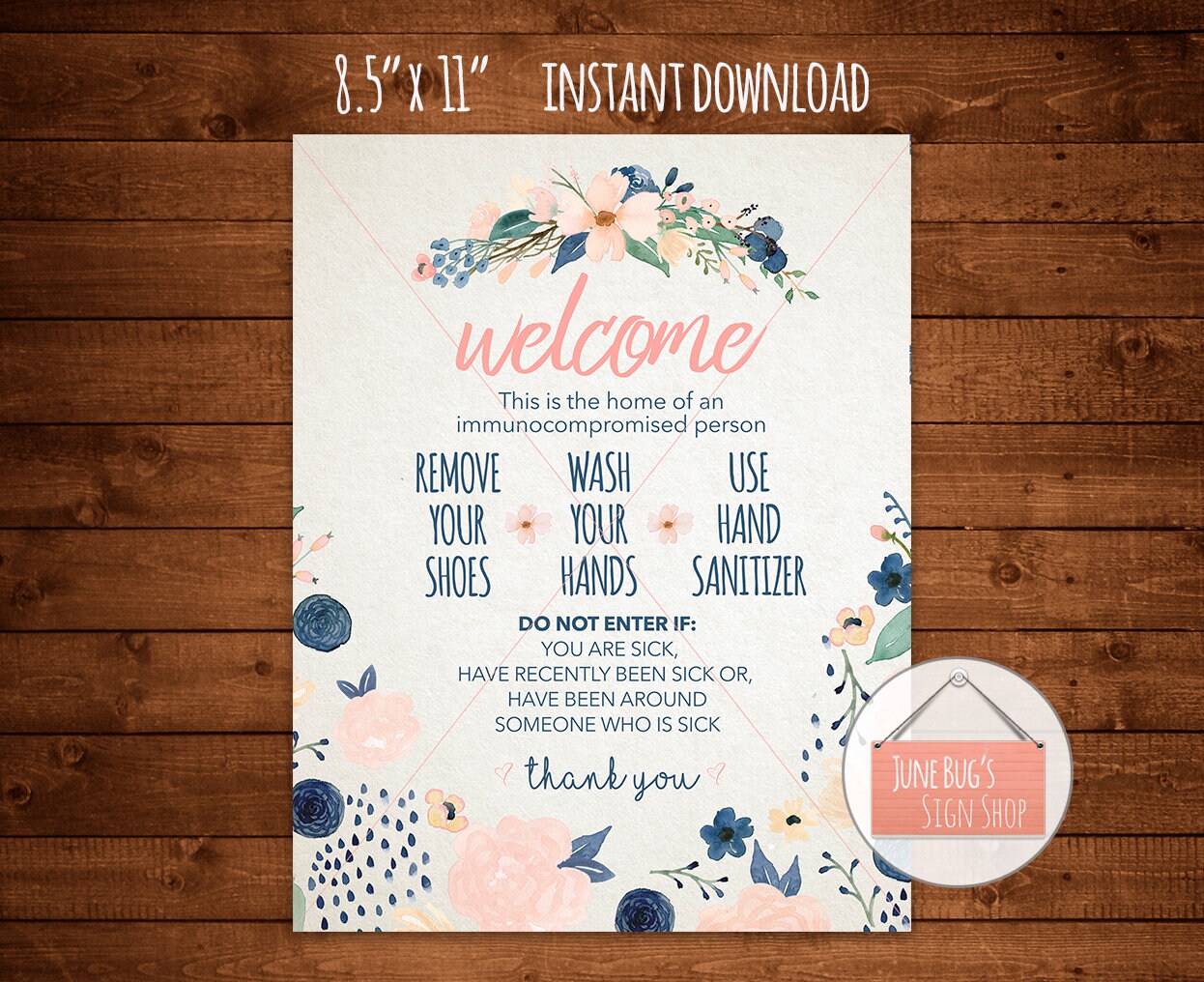 Wash Hands Welcome Sign PRINTABLE INSTANT DOWNLOAD Front