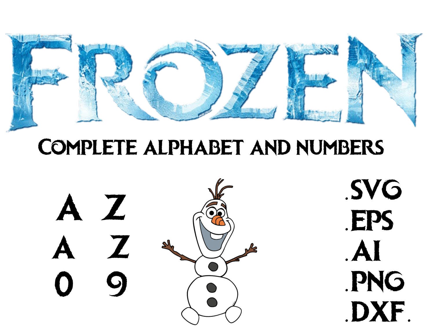 Download Disney Frozen font Alphabet and numbers in svgaiepsdxfpng