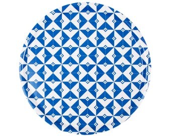 Birch Tray with a Blue Geometric print