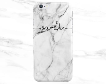 Personalised Name initials White Marble Swirl Phone Case for Apple iPhone 5 6 7 Plus & Samsung Galaxy Personalized Customized Monogram