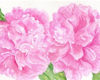 Pink Peonies Watercolors Paintings Original, Small Flower Paintings, peony wall art 5 x 7 watercolors paintings original peony painting