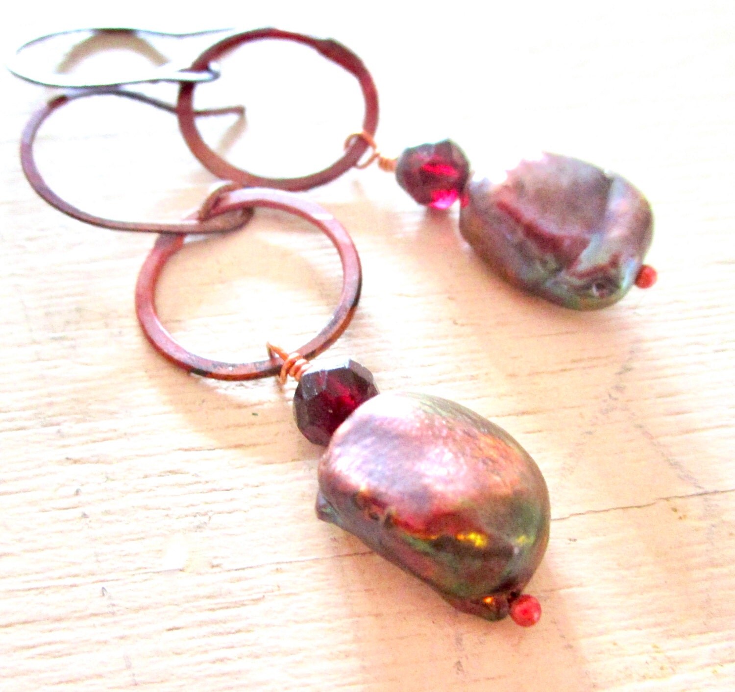 Pearl Copper Earrings Circles Metalliferious Etsy