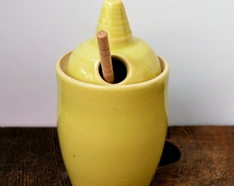 Yellow Ceramic Honey Pot Wheel Thrown Stoneware Clay Pottery Ready to Ship