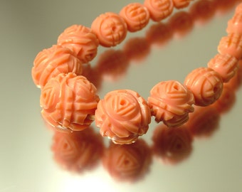 Vintage/ Antique/ estate jewelry Art Deco/ 1930s, early plastic - coral celluloid, bead costume necklace - jewelry