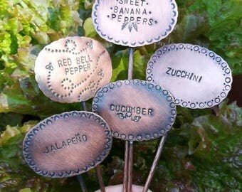 Custom copper hand stamped garden plant markers