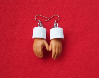 KEN doll hand earrings -upcycled with white caps