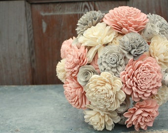 Sola flower bouquet, brides wedding bouquet, blush pink and gray wedding flowers, eco flowers, alternative keepsake bouquet, blush pink