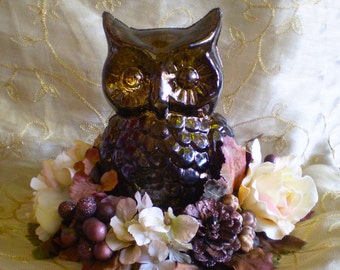 Halloween Autumn owl woodland floral arrangement centerpiece Thanksgiving flowers color changing light up LED fall home decoration