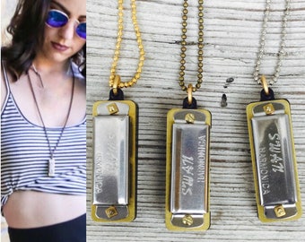 Harmonica Necklace, working Musical necklace, long necklace, men's necklace, brass ox Gold silver mini charm *BULK OPTIONS* n7