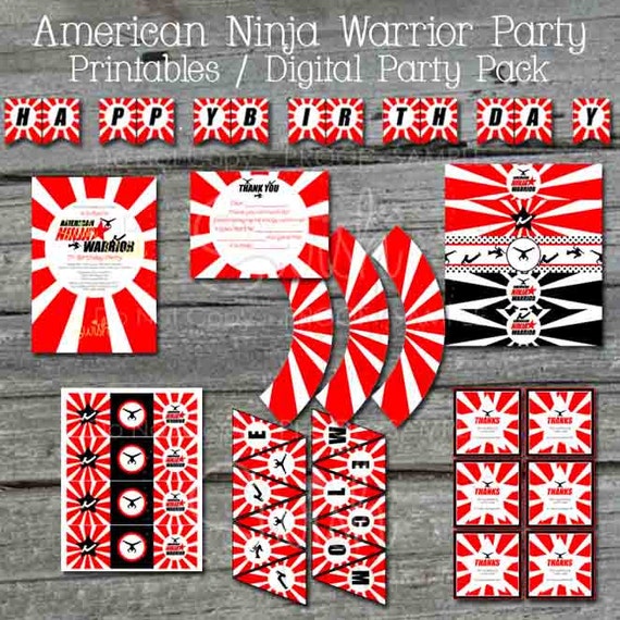 American Ninja Warrior themed Printable Birthday Party - Mini Pack - invite, thank you, water bottle labels, and more digital files Il_570xn