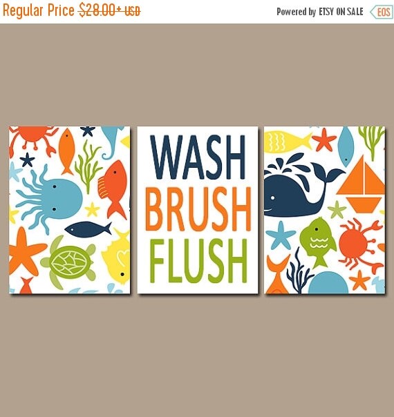 OCEAN BATHROOM Child Bathroom Wall Art Canvas or by TRMdesign